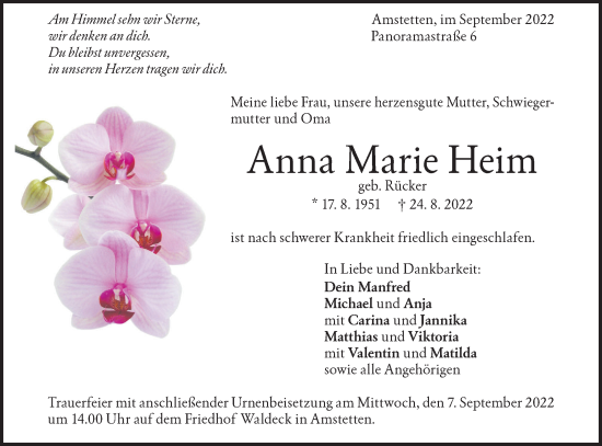 Traueranzeige von Anna Marie Heim von Geislinger Zeitung