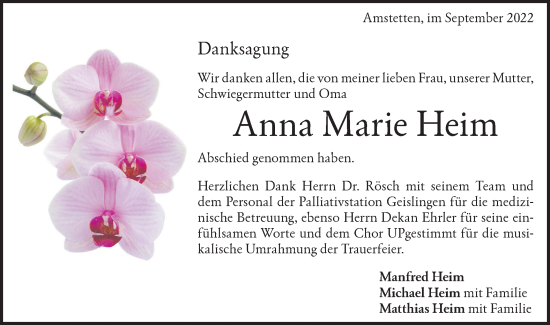 Traueranzeige von Anna Marie Heim von Geislinger Zeitung