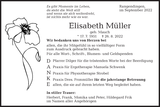 Traueranzeige von Elisabeth Müller von Metzinger-Uracher Volksblatt