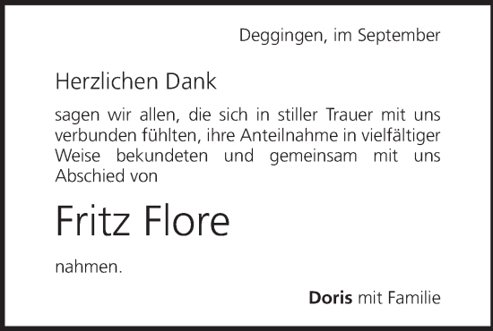 Traueranzeige von Fritz Flore von Geislinger Zeitung