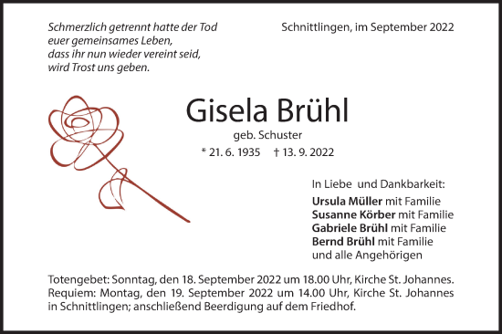 Traueranzeige von Gisela Brühl von Geislinger Zeitung