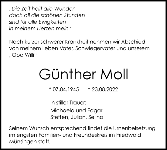 Traueranzeige von Günther Moll von Alb-Bote/Metzinger-Uracher Volksblatt