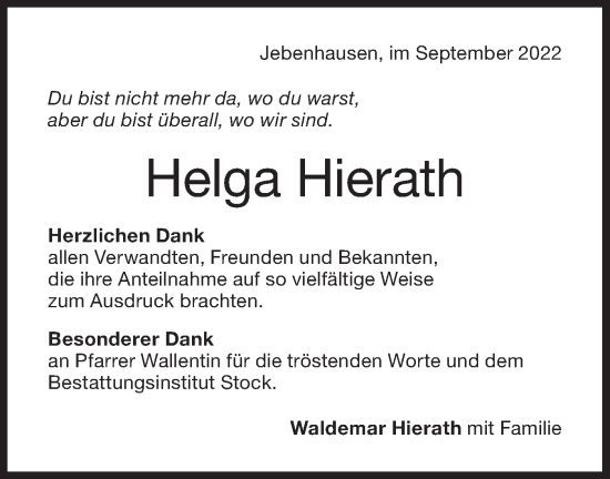 Traueranzeige von Helga Hierath von NWZ Neue Württembergische Zeitung