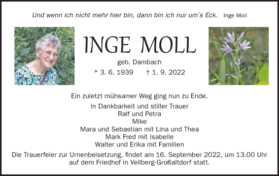 Traueranzeige von Inge Moll von Haller Tagblatt