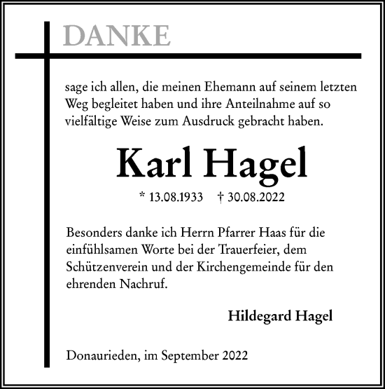 Traueranzeige von Karl Hagel von SÜDWEST PRESSE Ausgabe Ulm/Neu-Ulm