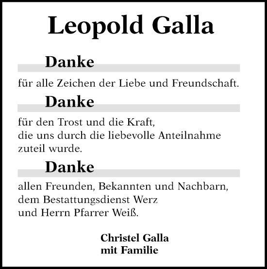 Traueranzeige von Leopold Galla von Metzinger-Uracher Volksblatt