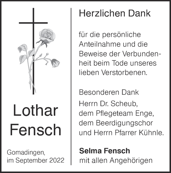 Traueranzeige von Lothar Fensch von Alb-Bote/Metzinger-Uracher Volksblatt