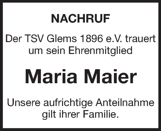 Traueranzeige von Maria Maier von Metzinger-Uracher Volksblatt