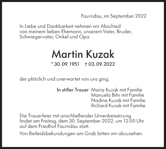 Traueranzeige von Martin Kuzak von NWZ Neue Württembergische Zeitung