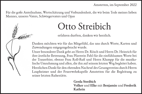 Traueranzeige von Otto Streibich von Geislinger Zeitung