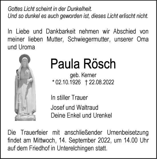 Traueranzeige von Paula Rösch von SÜDWEST PRESSE Ausgabe Ulm/Neu-Ulm