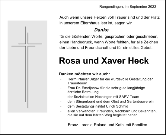 Traueranzeige von Rosa Heck von Metzinger-Uracher Volksblatt