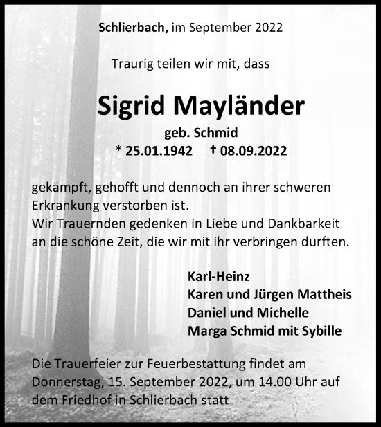 Traueranzeige von Sigrid Mayländer von NWZ Neue Württembergische Zeitung