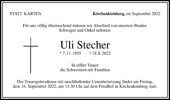 Traueranzeige von Uli Stecher von Rundschau Gaildorf