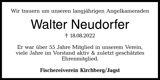 Traueranzeige von Walter Neudorfer von Hohenloher Tagblatt