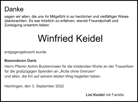 Traueranzeige von Winfried Keidel von Metzinger-Uracher Volksblatt