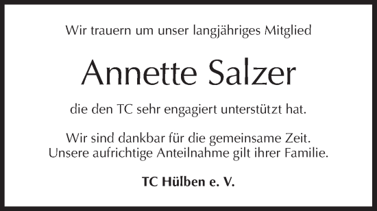 Traueranzeige von Annette Salzer von Metzinger-Uracher Volksblatt