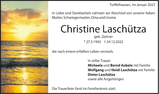 Traueranzeige von Christine Laschütza von NWZ Neue Württembergische Zeitung/Geislinger Zeitung