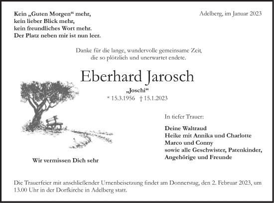 Traueranzeige von Eberhard Jarosch von NWZ Neue Württembergische Zeitung