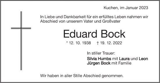 Traueranzeige von Eduard Bock von Geislinger Zeitung