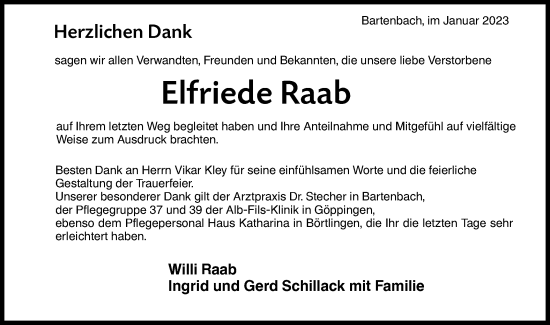 Traueranzeige von Elfriede Raab von NWZ Neue Württembergische Zeitung