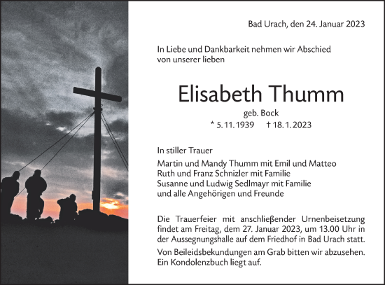 Traueranzeige von Elisabeth Thumm von Metzinger-Uracher Volksblatt