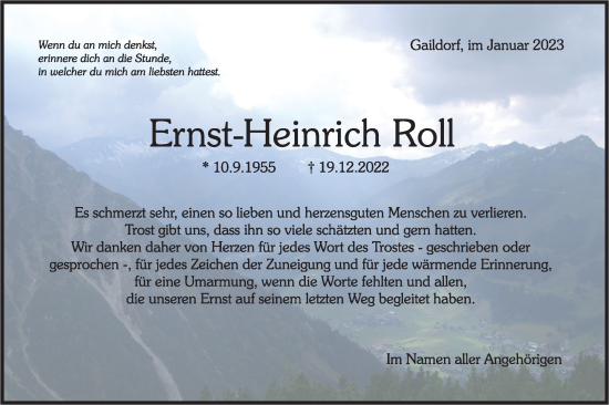 Traueranzeige von Ernst-Heinrich Roll von Rundschau Gaildorf