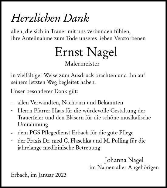 Traueranzeige von Ernst Nagel von SÜDWEST PRESSE Ausgabe Ulm/Neu-Ulm