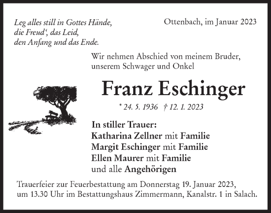 Traueranzeige von Franz Eschinger von NWZ Neue Württembergische Zeitung