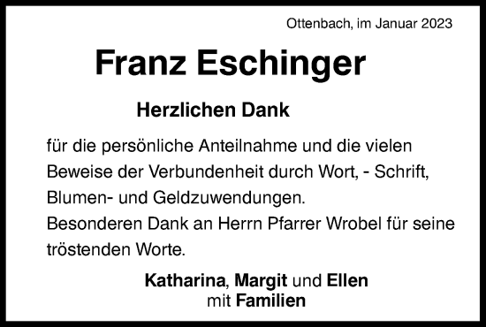 Traueranzeige von Franz Eschinger von NWZ Neue Württembergische Zeitung