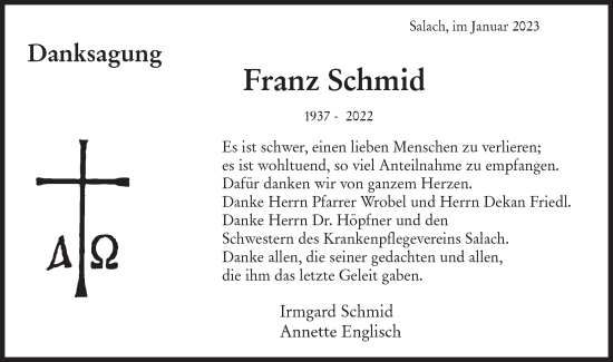 Traueranzeige von Franz Schmid von NWZ Neue Württembergische Zeitung