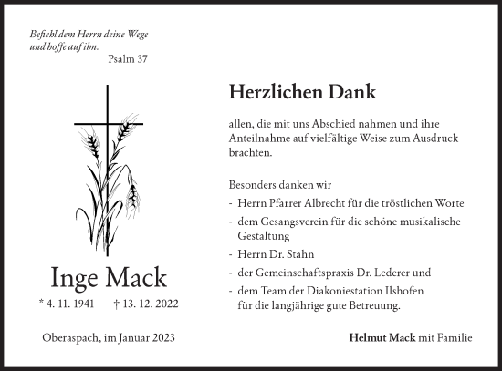 Traueranzeige von Inge Mack von Haller Tagblatt