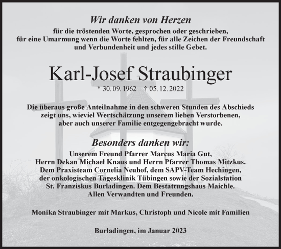 Traueranzeige von Karl-Josef Straubinger von Metzinger-Uracher Volksblatt