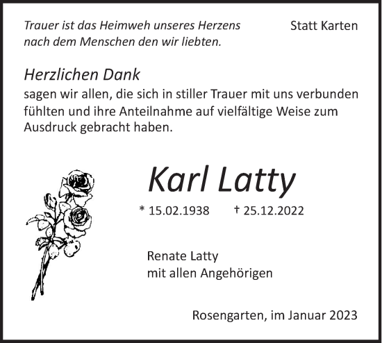 Traueranzeige von Karl Latty von Haller Tagblatt