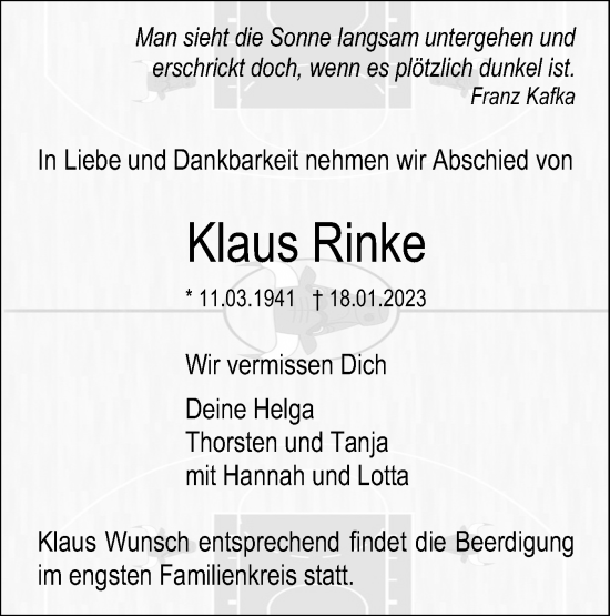 Traueranzeige von Klaus Rinke von SÜDWEST PRESSE Ausgabe Ulm/Neu-Ulm