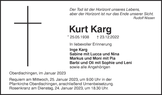 Traueranzeige von Kurt Karg von SÜDWEST PRESSE Ausgabe Ulm/Neu-Ulm