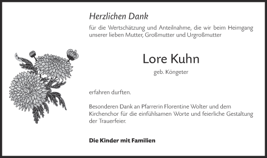 Traueranzeige von Lore Kuhn von Rundschau Gaildorf