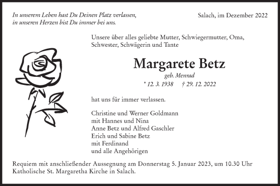 Traueranzeige von Margarete Betz von NWZ Neue Württembergische Zeitung