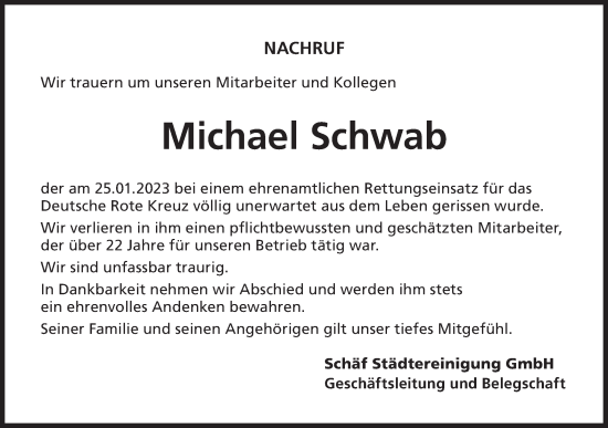 Traueranzeige von Michael Schwab von Rundschau Gaildorf