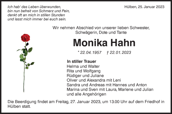 Traueranzeige von Monika Hahn von Metzinger-Uracher Volksblatt