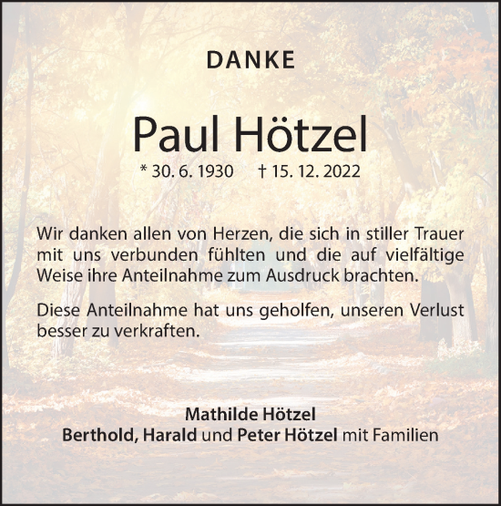 Traueranzeige von Paul Hötzel von Geislinger Zeitung