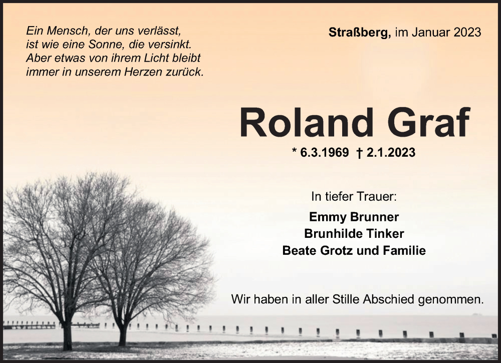  Traueranzeige für Roland Graf vom 25.01.2023 aus Metzinger-Uracher Volksblatt