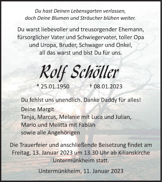 Traueranzeige von Rolf Schöller von Haller Tagblatt