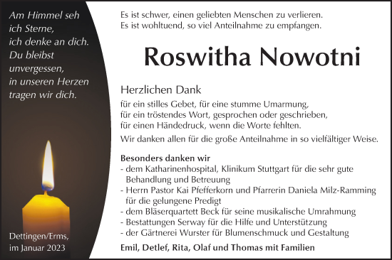 Traueranzeige von Roswitha Nowotni von Metzinger-Uracher Volksblatt