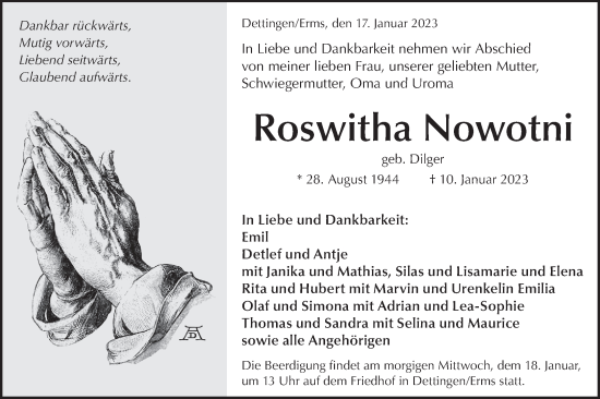 Traueranzeige von Roswitha Nowotni von Metzinger-Uracher Volksblatt