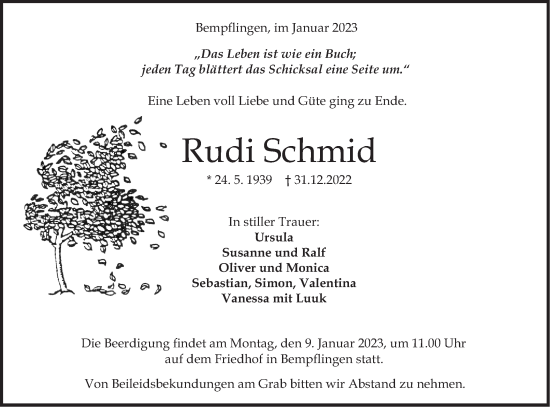 Traueranzeige von Rudi Schmid von Metzinger-Uracher Volksblatt