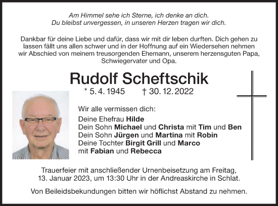 Traueranzeige von Rudolf Scheftschik von NWZ Neue Württembergische Zeitung/Geislinger Zeitung