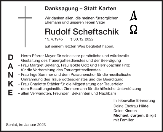 Traueranzeige von Rudolf Scheftschik von NWZ Neue Württembergische Zeitung