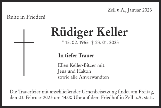 Traueranzeige von Rüdiger Keller von NWZ Neue Württembergische Zeitung