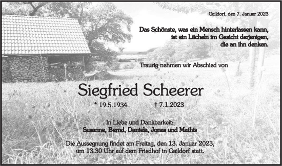 Traueranzeige von Siegfried Scheerer von Rundschau Gaildorf